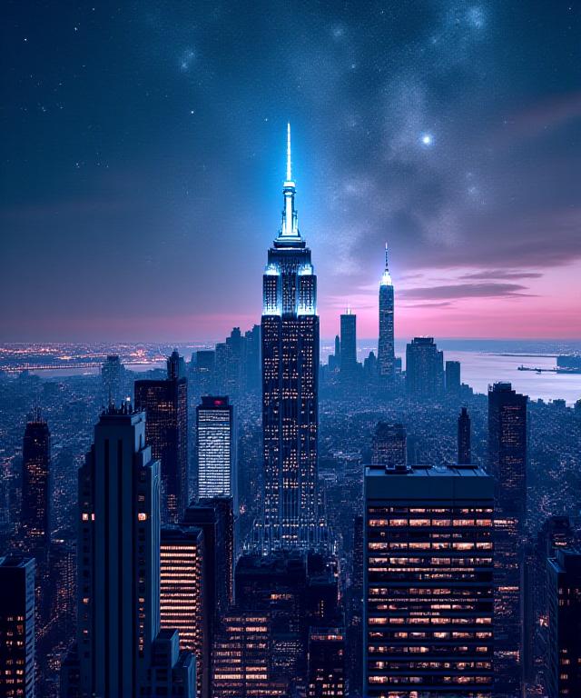 Abstract New York architecture mixed with cosmic star elements